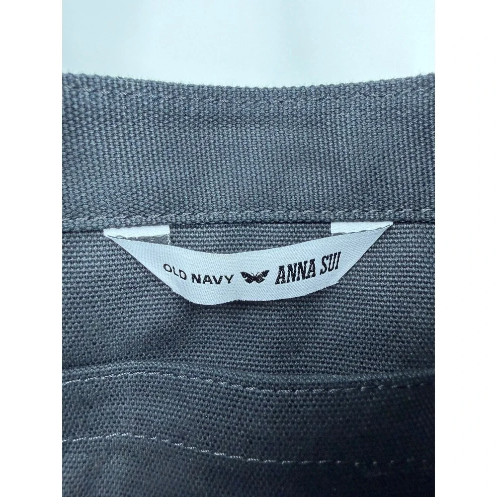 Old Navy‎ Anna Sui Canvas Tote Bag Women OS Black Floral Logo Butterfly Charm